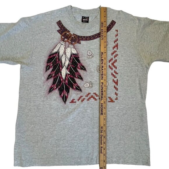 Vtg 90s Native American Feather Dreamcatcher Bear Paw Puffy Paint Glitter Shirt - Picture 11 of 11